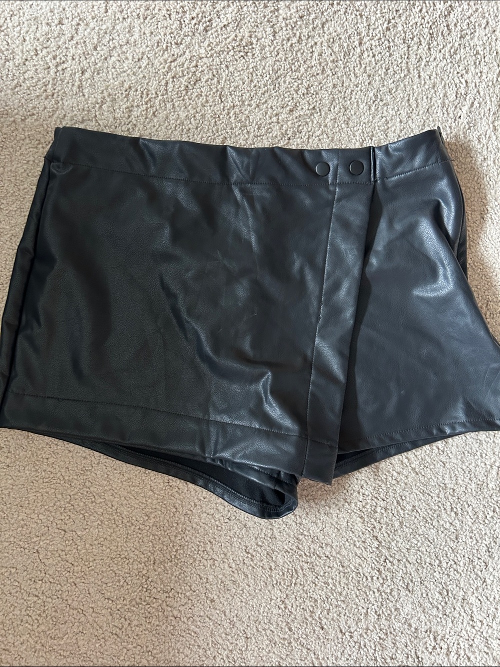 Rewash Black Faux Leather Skort Shorts with Snap Detail
